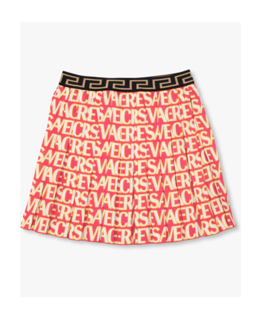 VERSACE LOGO-PRINT PLEATED MINISKIRT 