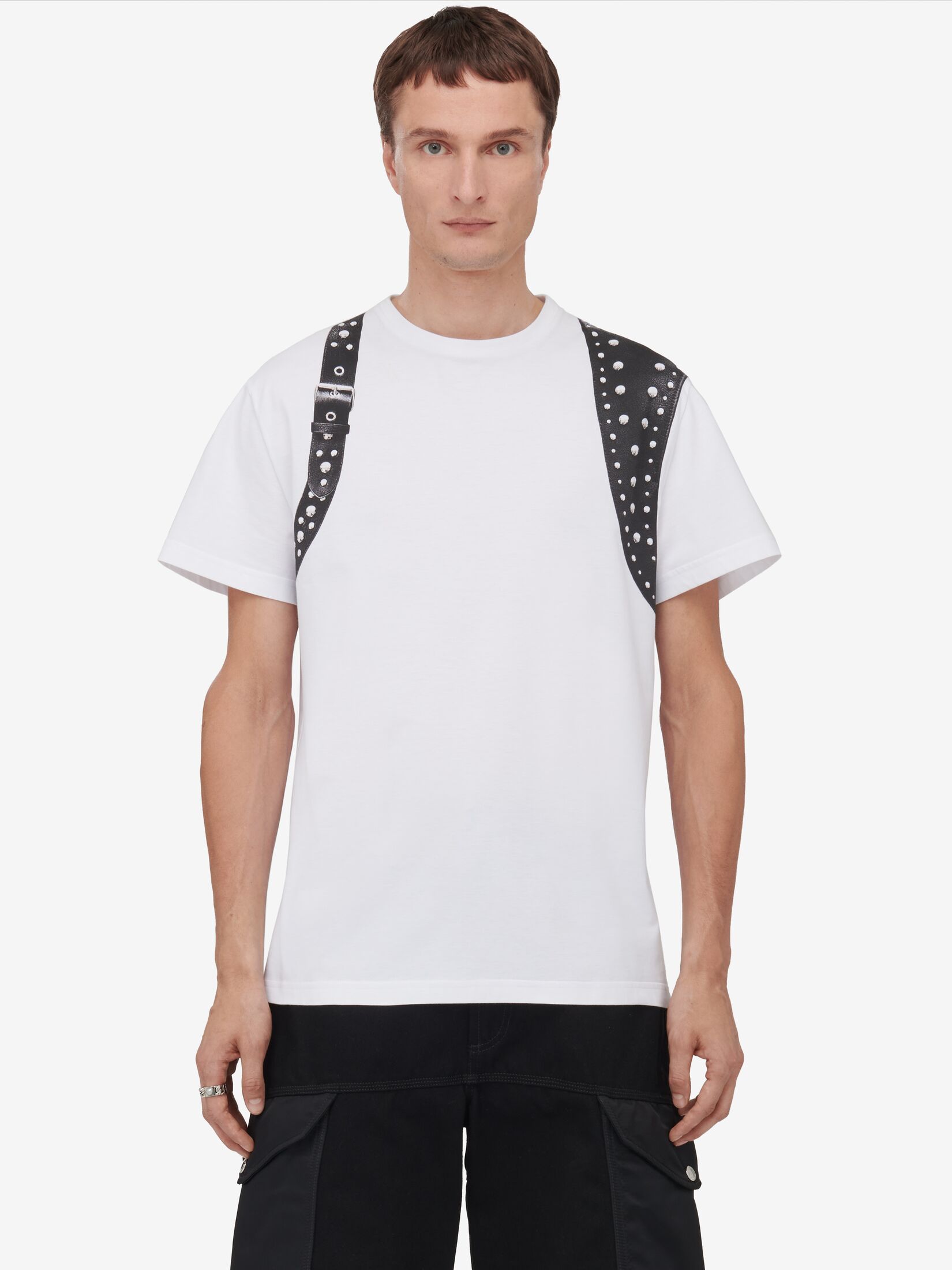 Alexander Mcqueen Harness T-shirt In White And Black In White