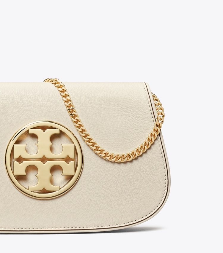 Tory Burch Reva Logo-plaque Clutch Bag In Nude