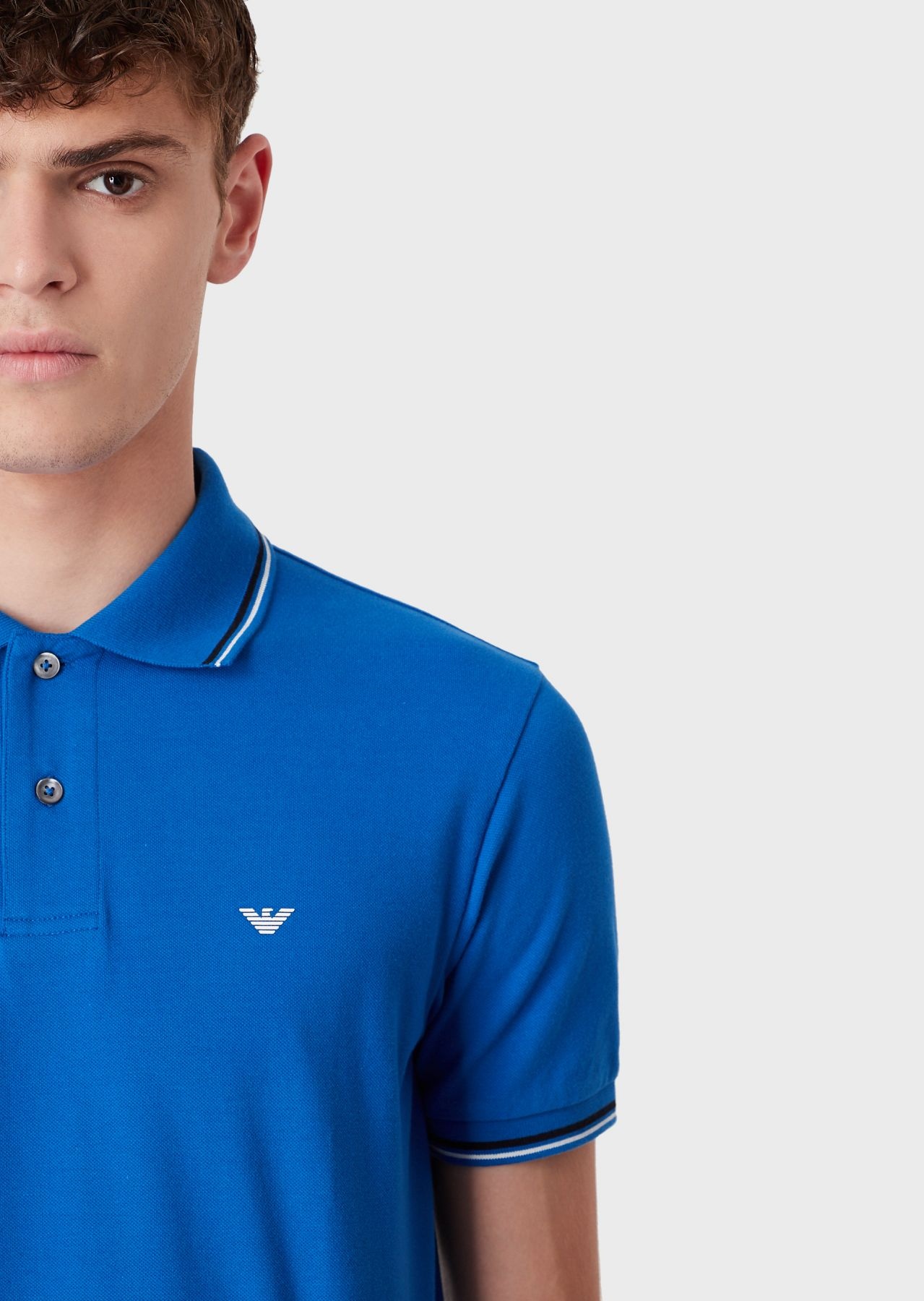 Shop Emporio Armani Logo-embroidered Polo Shirt In Blue