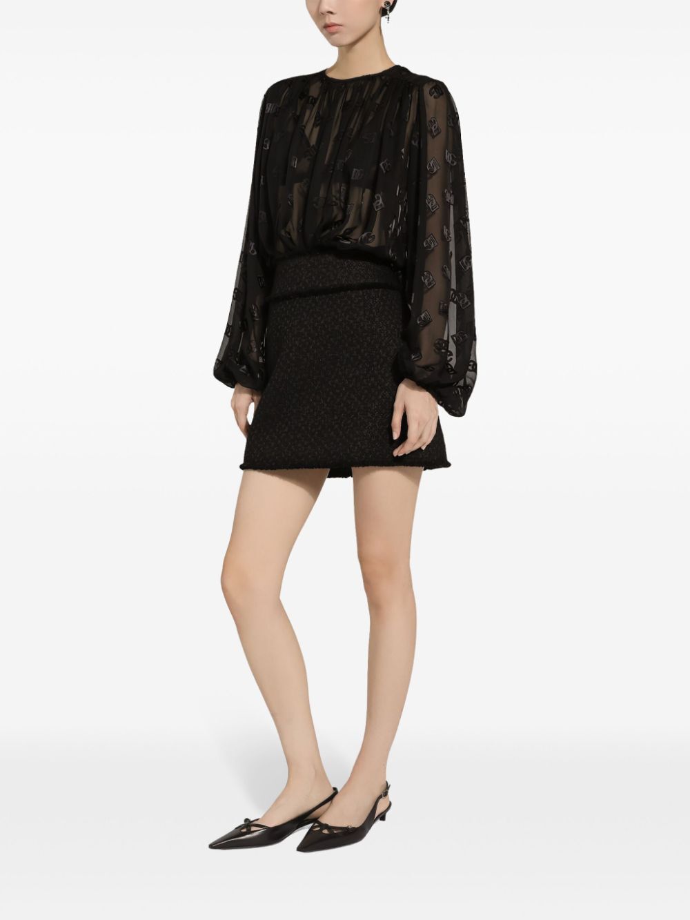 Dolce & Gabbana Rush-stitch Skirt With Side Slit In Black
