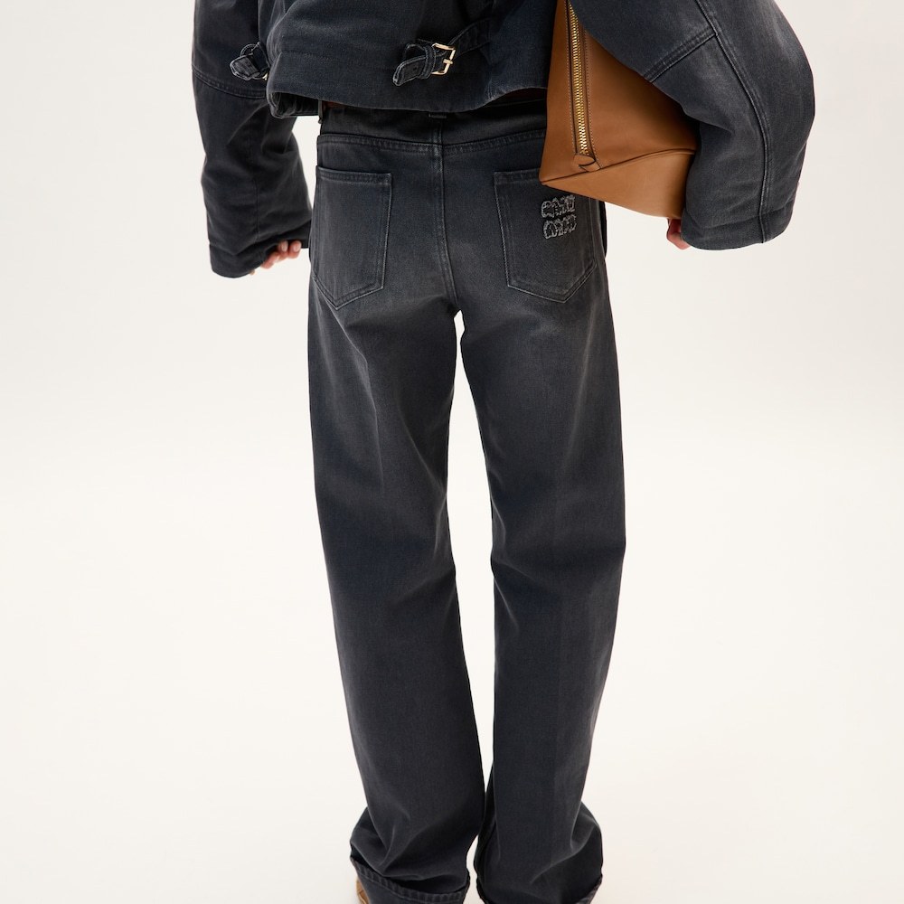 Miu Miu Embroidery Logo Jeans In Black