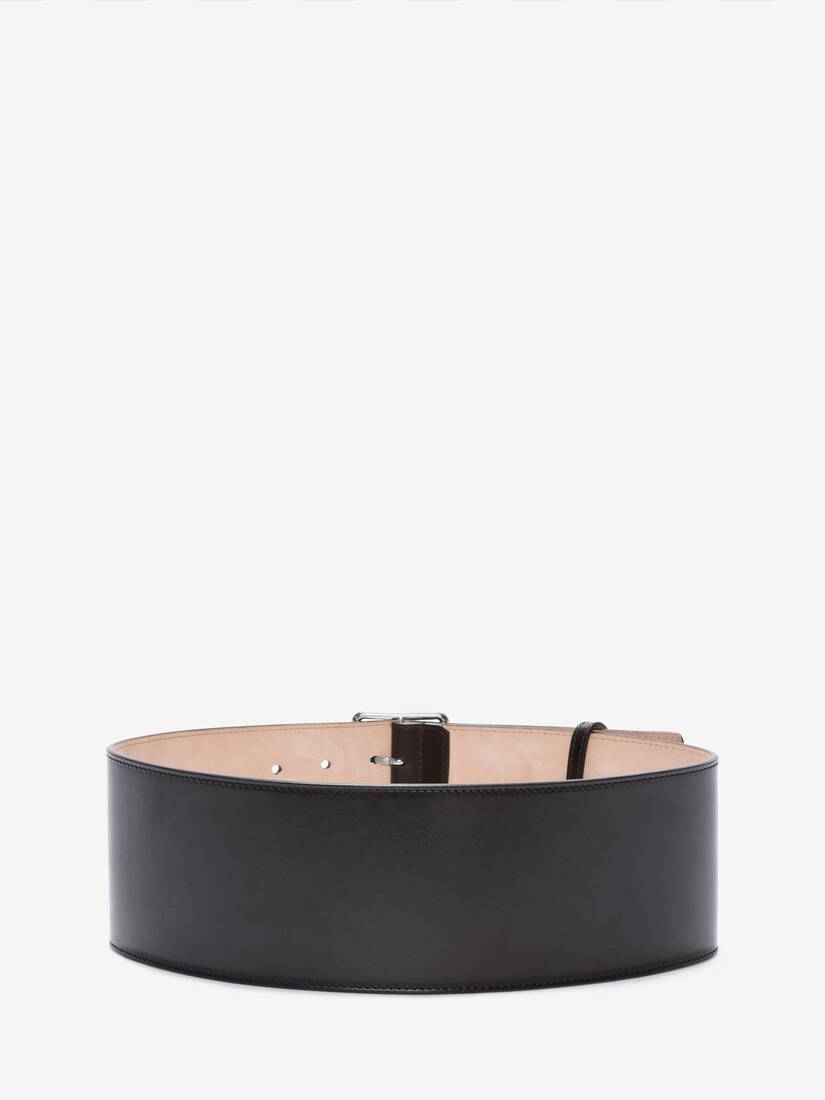Alexander Mcqueen Leather Belt With Silver-tone Buckle 85mm In Black