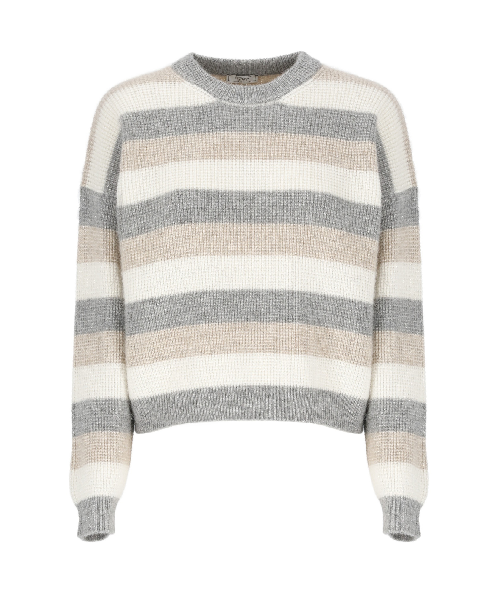 Peserico Striped Wool Silk Cashmere Blend Sweater In White