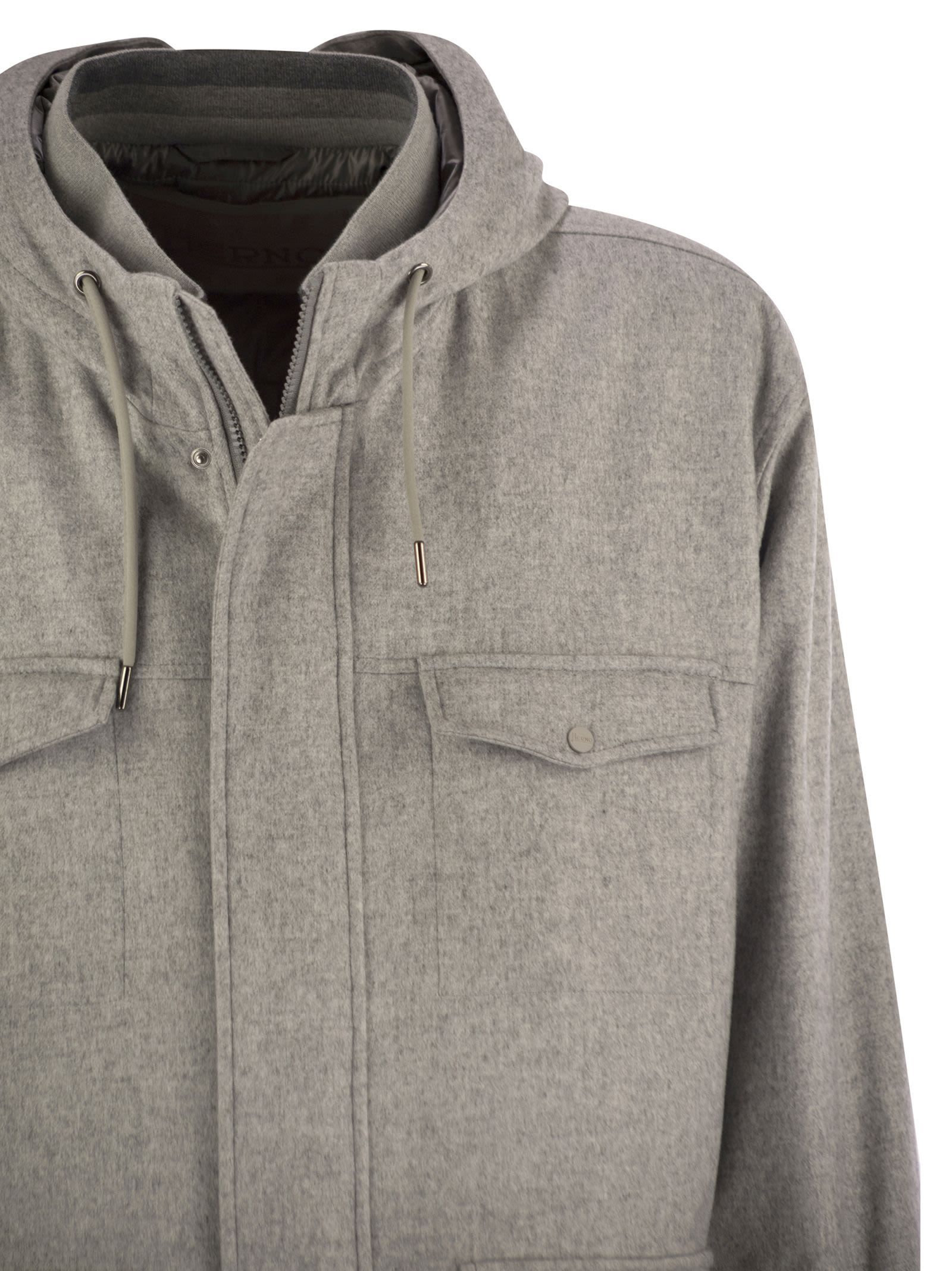 Herno Men Field Jacket In Silk And Cashmere In Gray