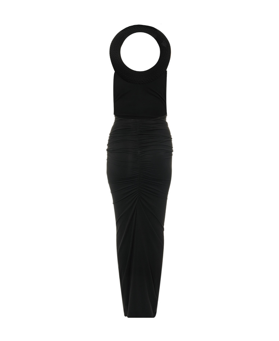 Off-white Tire-effect Ring Sleeveless Gown In Black