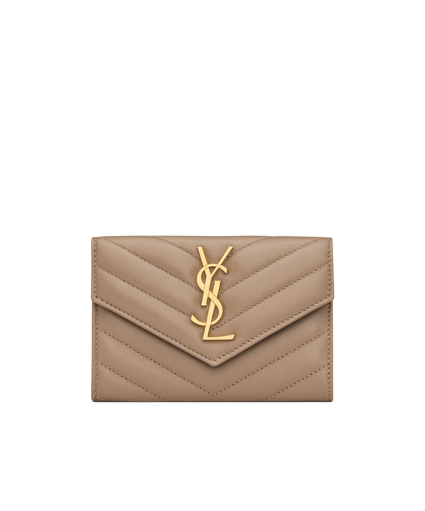 Saint Laurent Cassandre Matelassé Small Envelope Wallet In Lambskin In Brown
