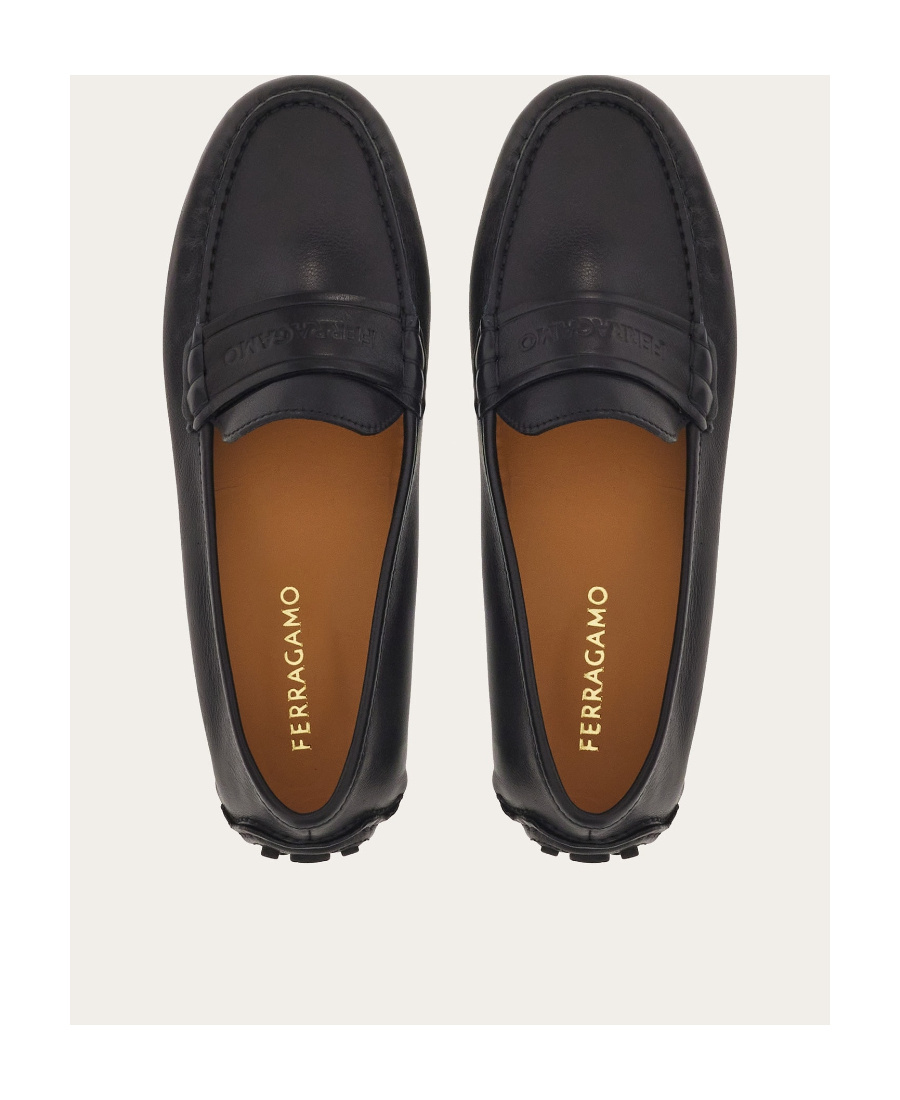 Ferragamo Iside Driver Moccasins In Calfskin In Black