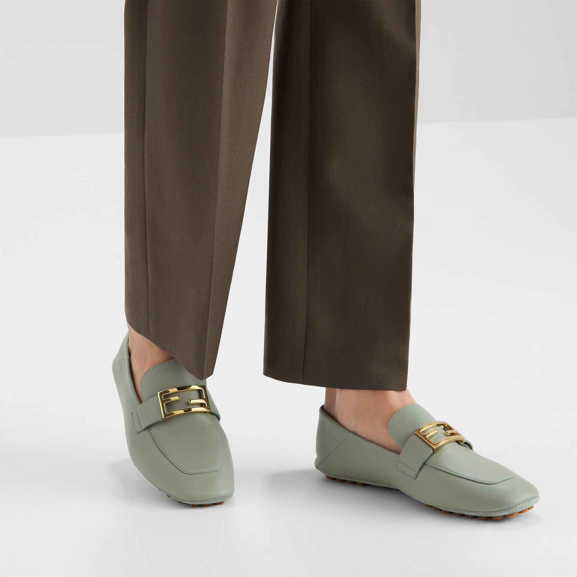 Fendi Baguette Driving Shoes In Gray