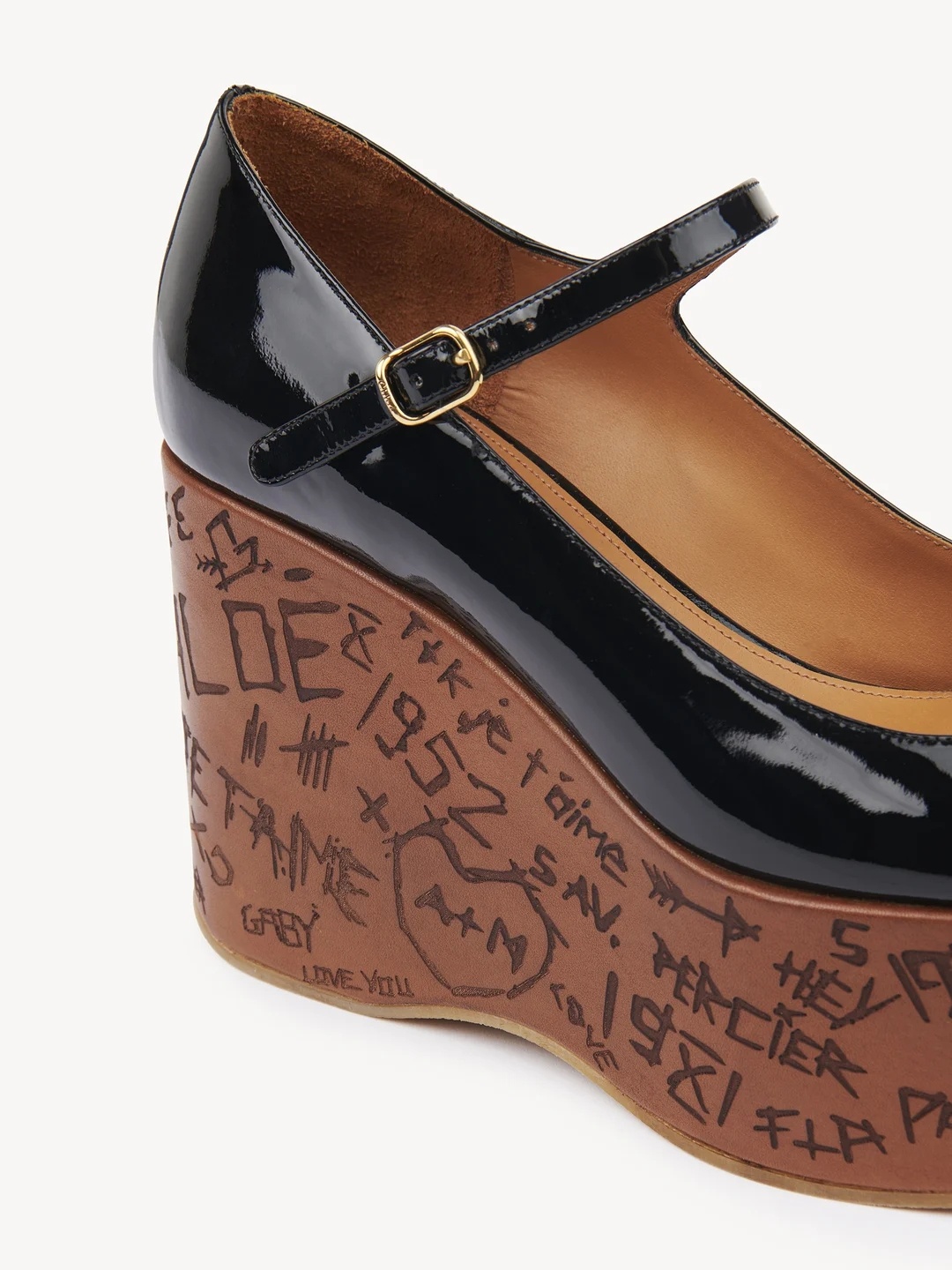 Chloé Maxime Patent Leather Platform Wedge Sandals In Brown
