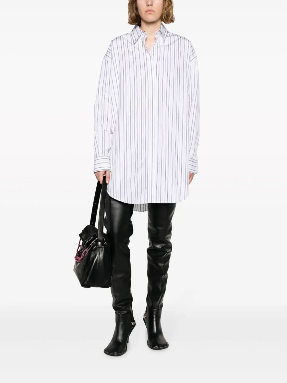 Off-white Pinstriped Long-sleeved Poplin Shirt In White
