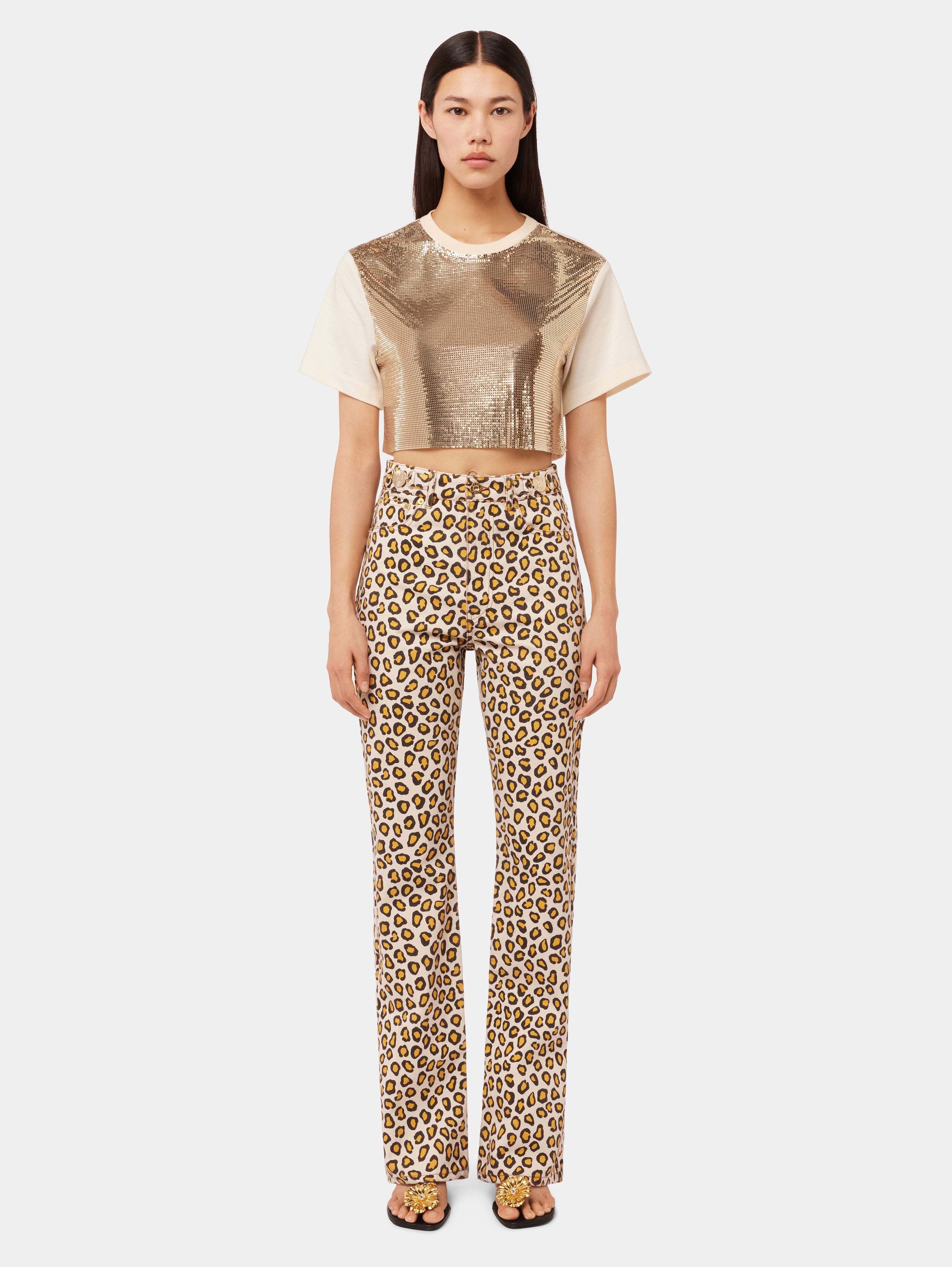 RABANNE CHAINMAIL-PANEL CROPPED T-SHIRT