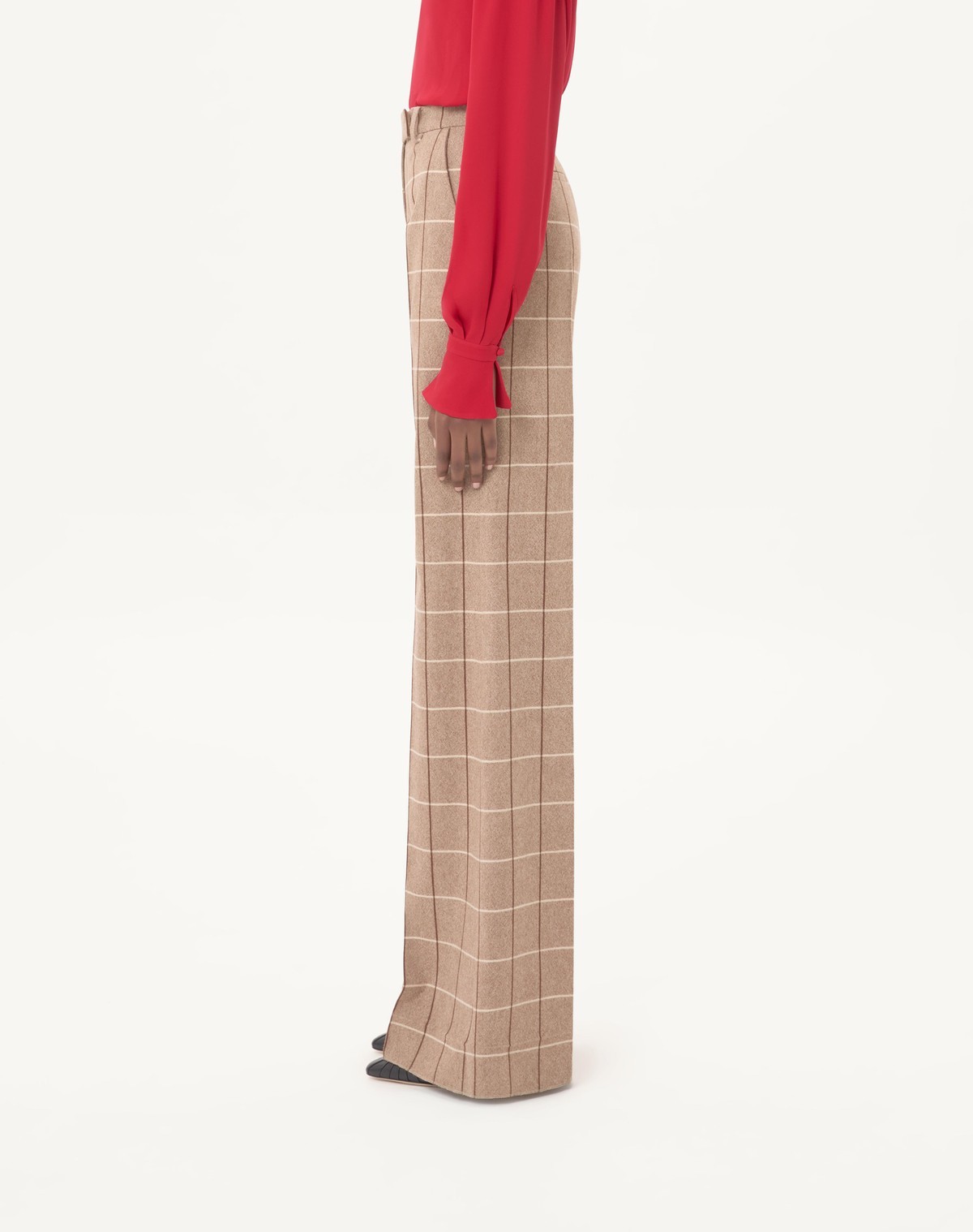 Valentino Checked High-rise Virgin Wool Wide-leg Pants In Brown