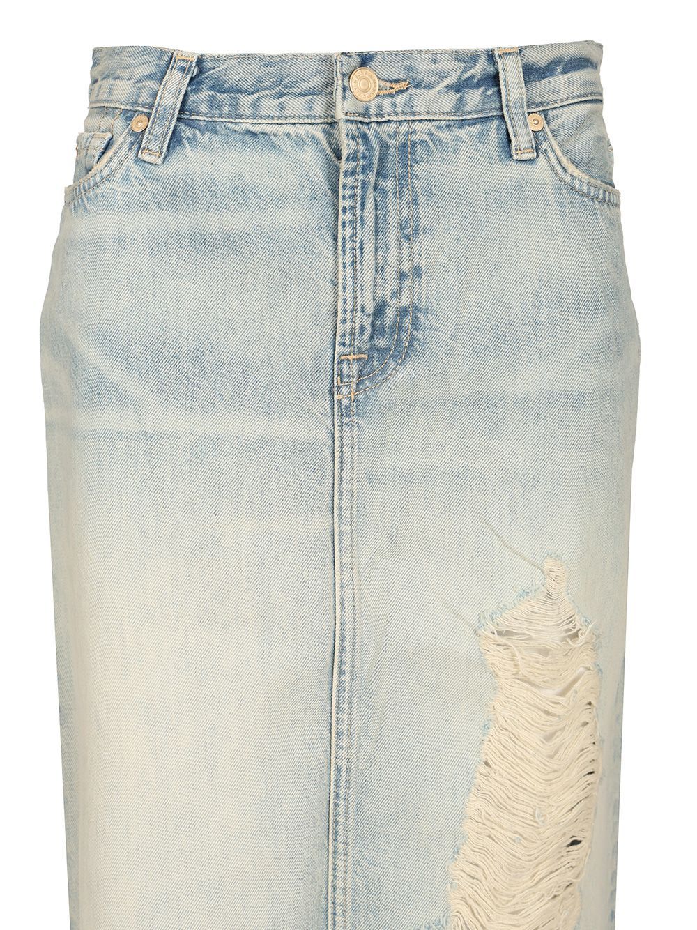7 For All Mankind Mid Skirt Peaches With Destroyed Hem In Light Blue