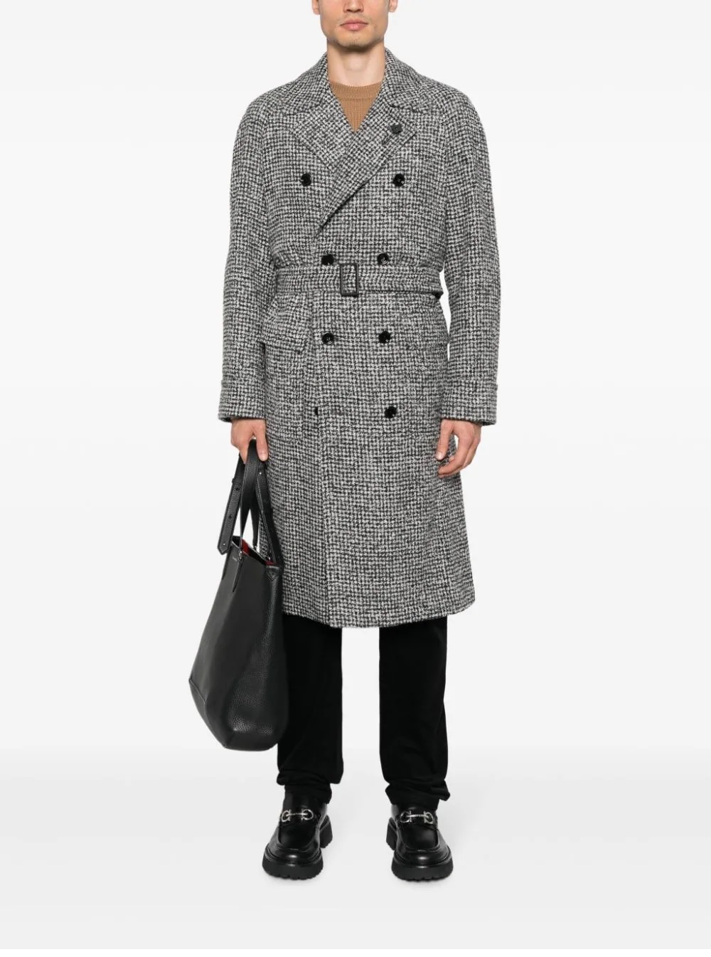Lardini Double-breasted Coat With Textured Fabric In Gray
