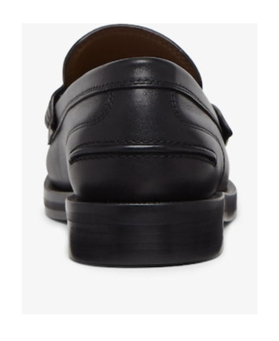 Fendi Black Leather Baguette Loafers With Gold-tone Buckle Detail In Black