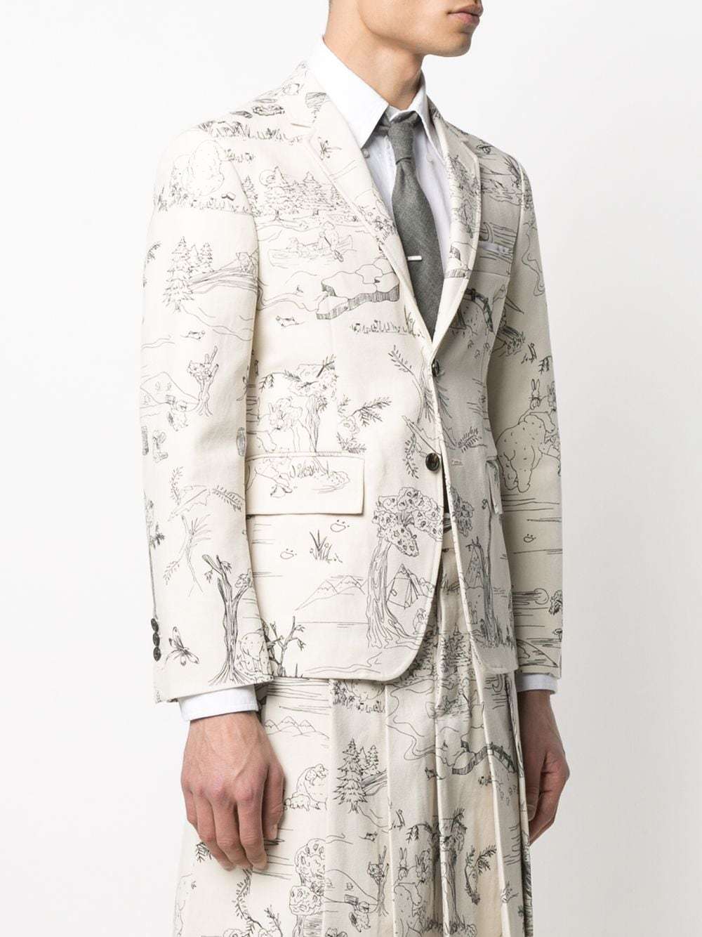 THOM BROWNE SKETCH-PATTERN SINGLE-BREASTED BLAZER JACKET