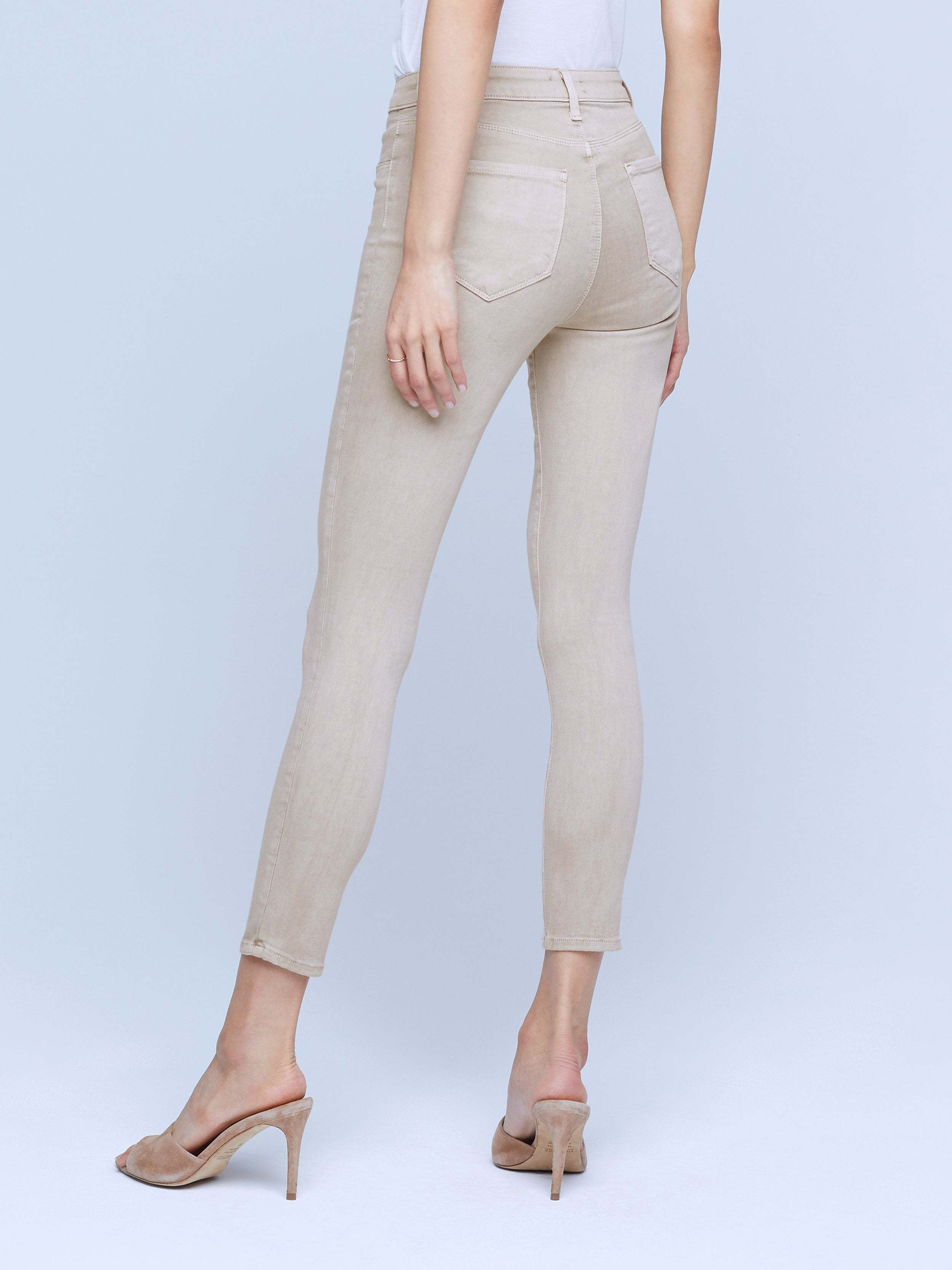 L'agence Margot Cropped Coated High-rise Skinny Jeans In Biscuit
