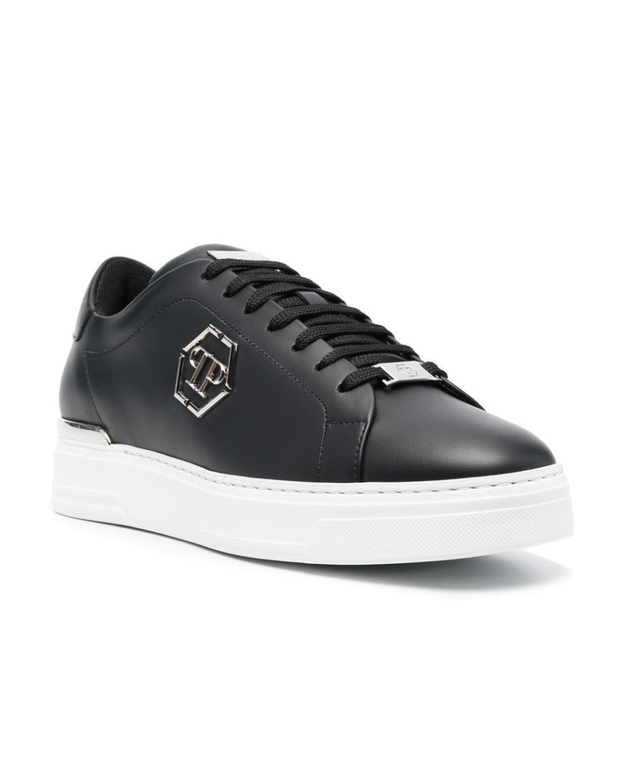 Philipp Plein Low-top Hexagon Leather Sneakers In Black