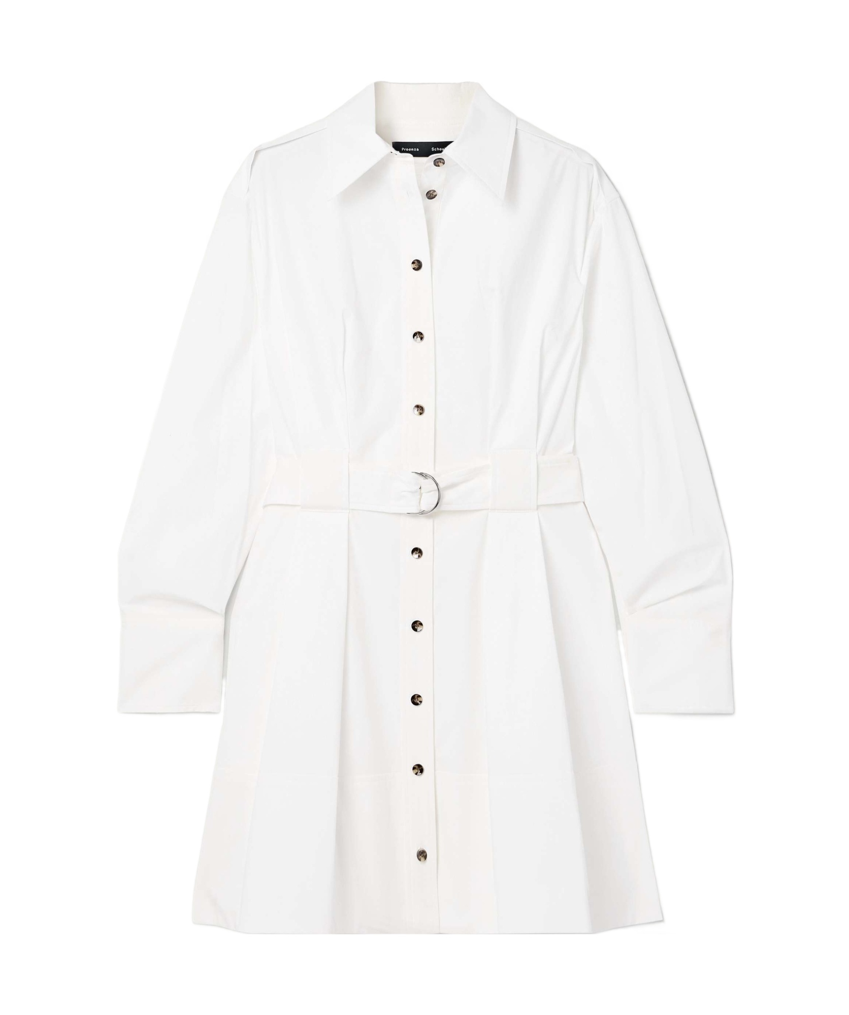 Proenza Schouler Sammy Long Sleeve Belted Stretch Cotton Poplin Shirtdress In White
