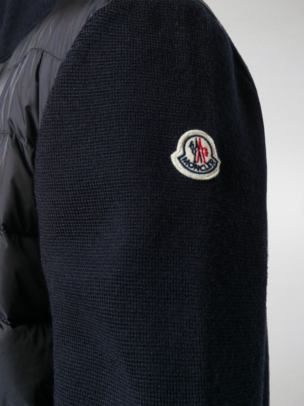 Moncler Quilted Down Jacket With Knitted Sleeves In Blue