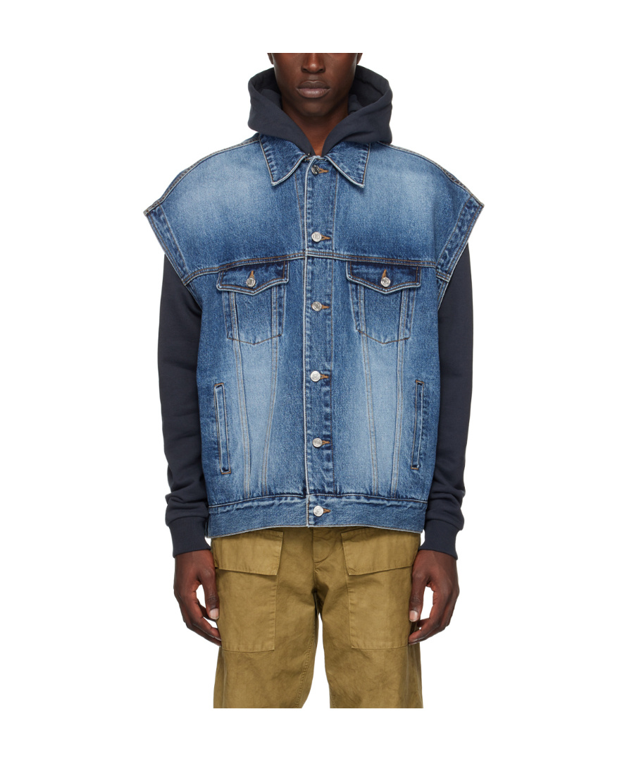 We11 Done Blue Oversized Trucker Denim Vest In Blue