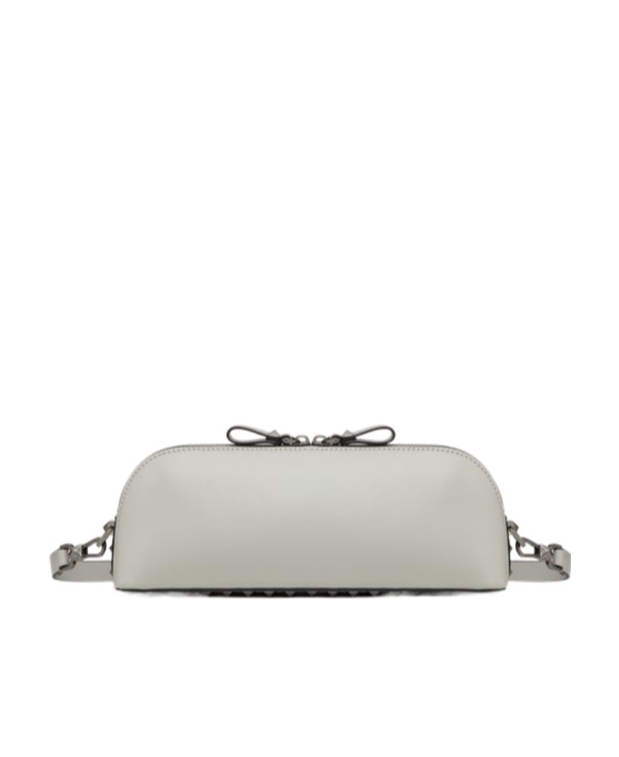 Valentino Rockstud-detail Leather Clutch Bag In Gray