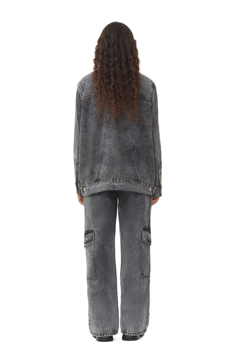 Ganni Snow Washed Denim Oversized Jacket In Black