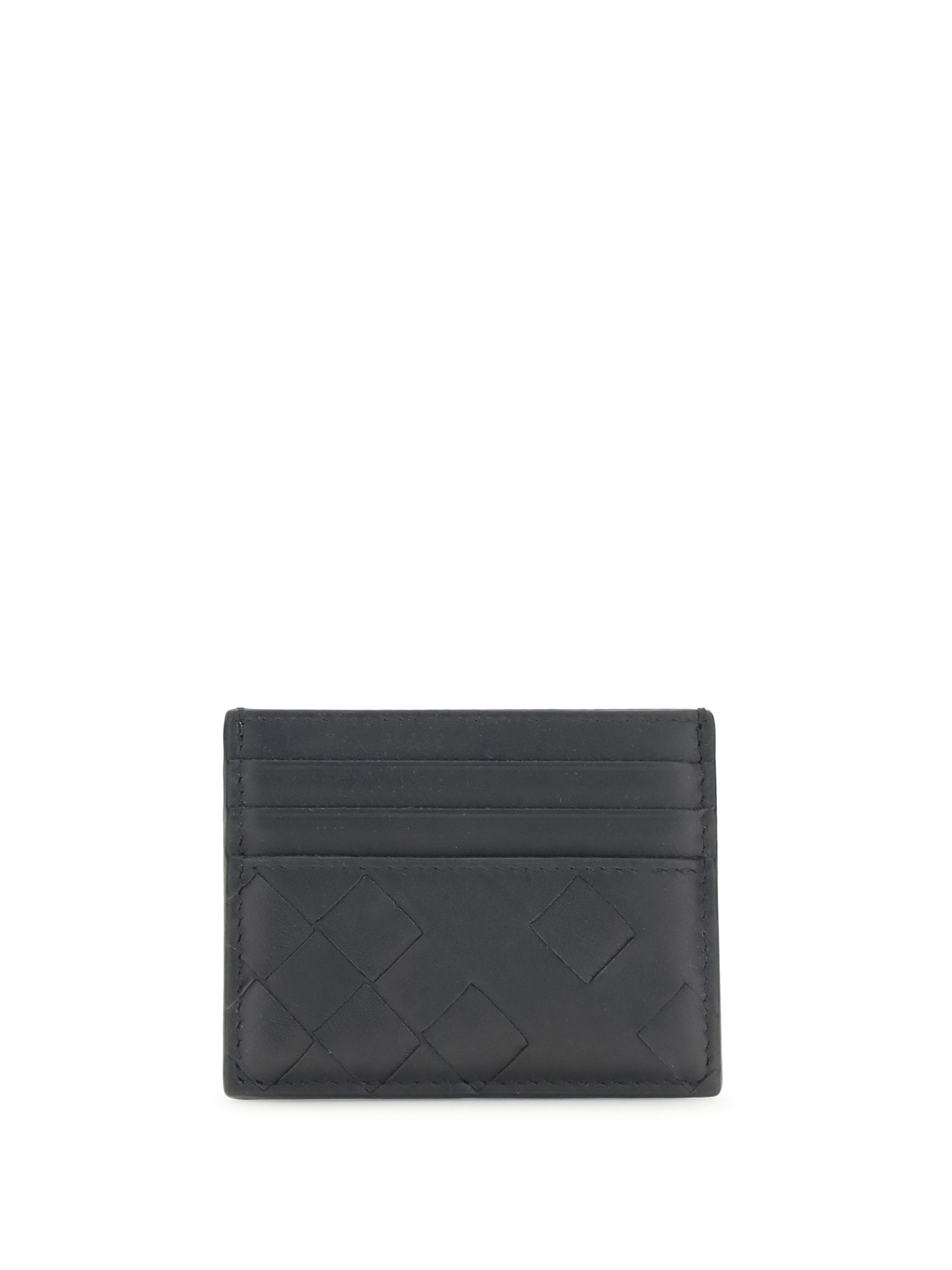 Bottega Veneta Leather Intrecciato Card Holder In Black