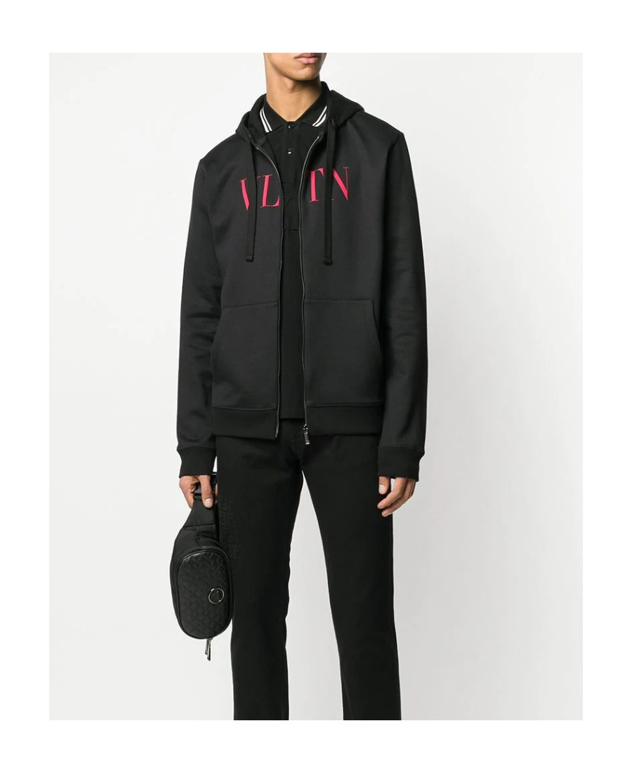 Valentino Vltn Zipped Hoodie In Gray