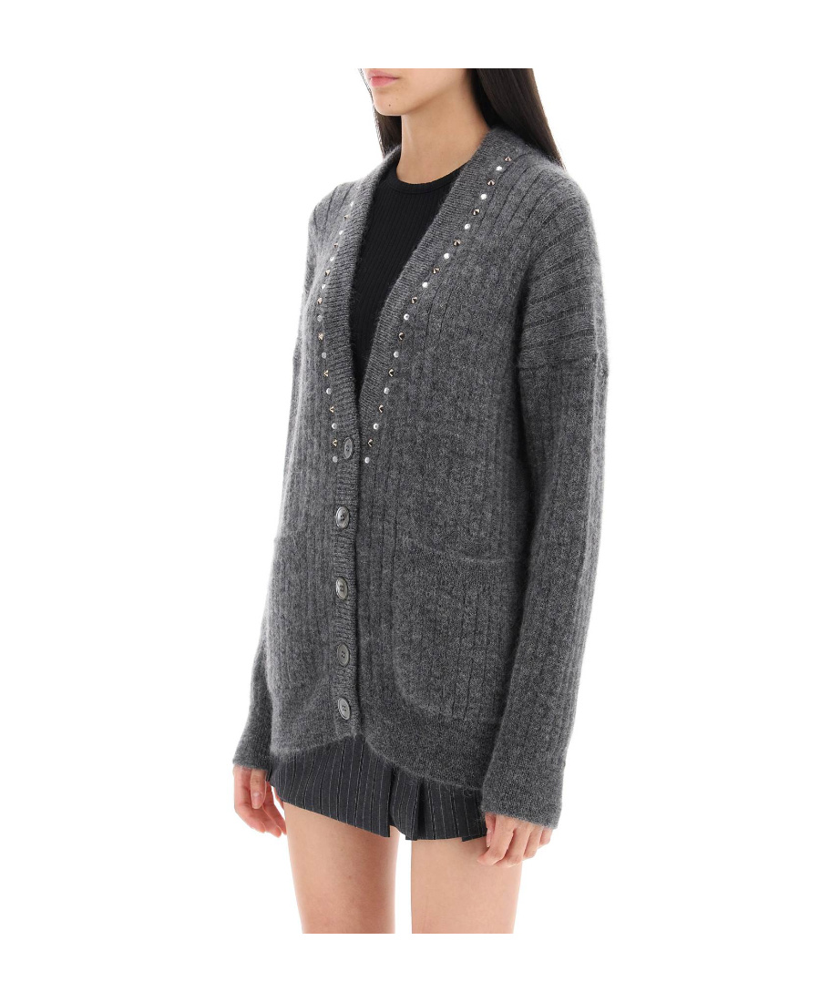 Alessandra Rich Stud-embellished V-neck Cardigan In Black