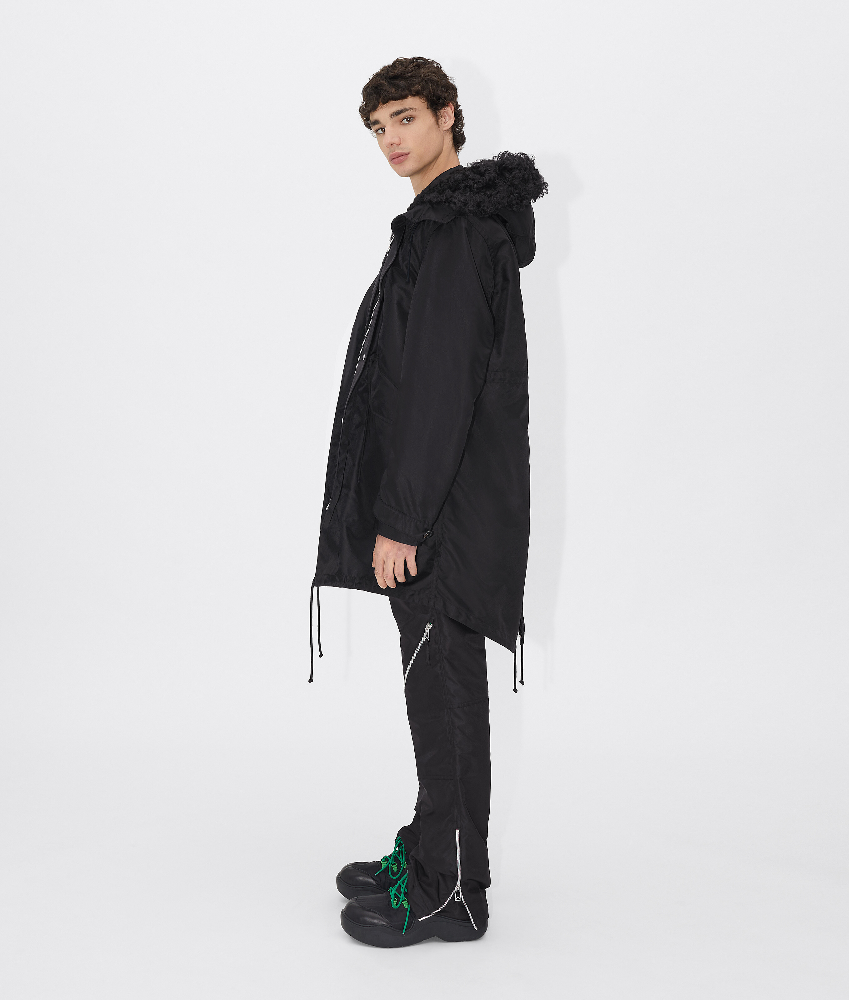 Bottega Veneta Shearling Hooded Parka In Black