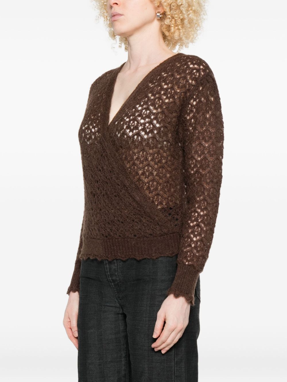Twinset Open-knit Brown Mohair And Wool Blend Cardigan In Green