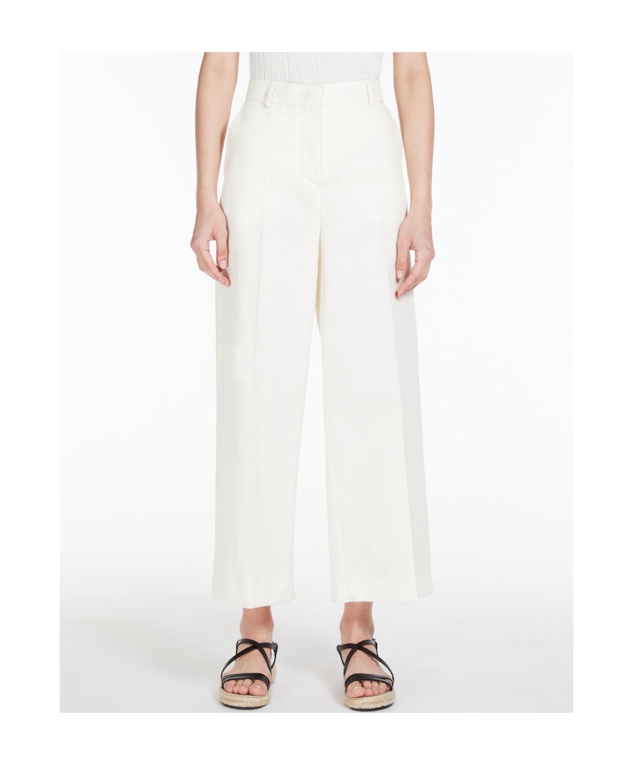 Shop Weekend Max Mara Cotton And Linen Trousers In White