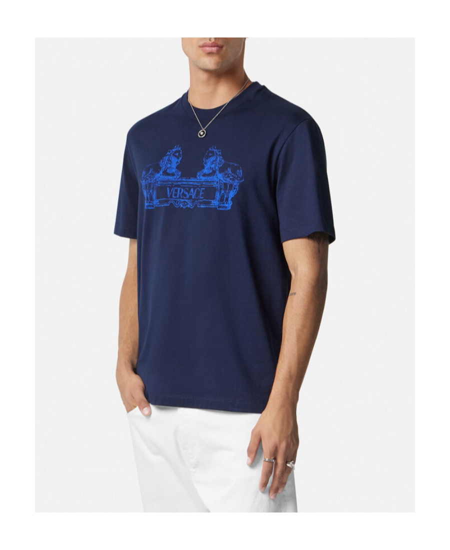 Versace Graphic Print Crew Neck T-shirt In Blue