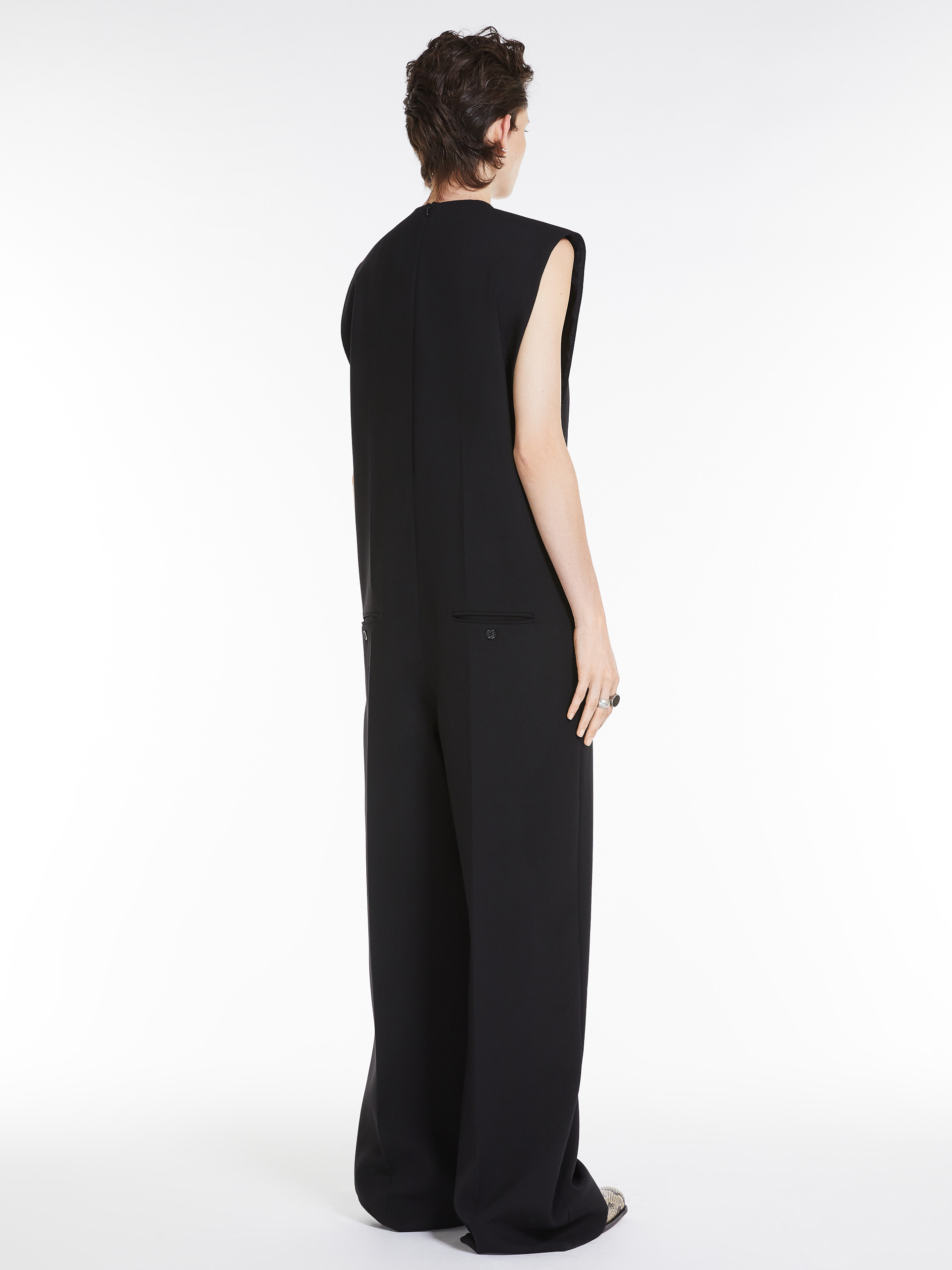 Sportmax Sleeveless Initial Shearing Wool Jumpsuit In Black