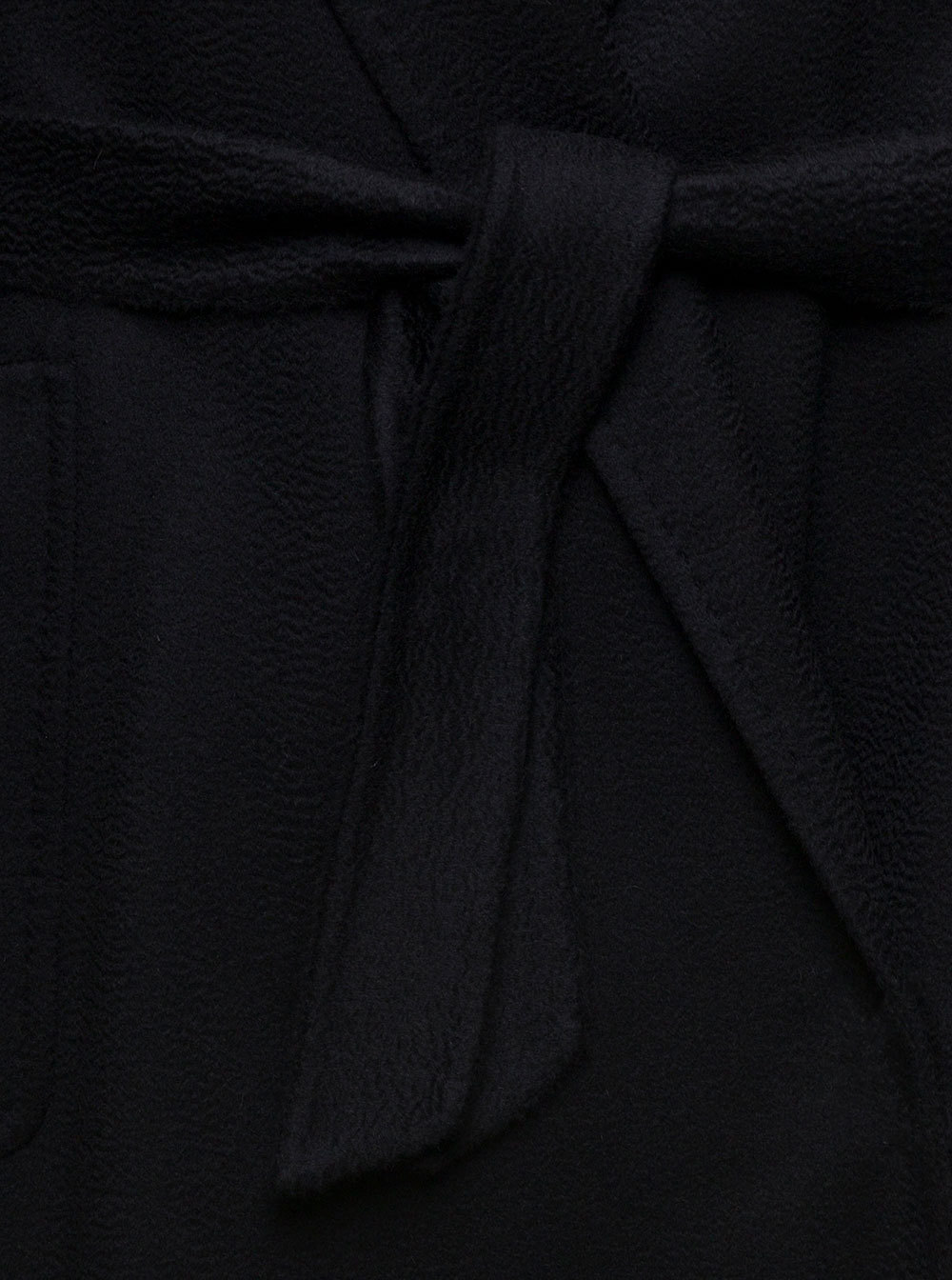 Max Mara Black Belted Long Coat With Notched Collar And Smooth Finish In Black