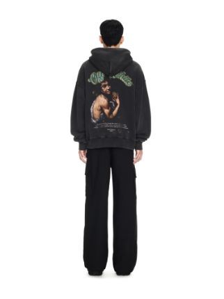 Off-white Brushed Cotton Skate-fit Bacchus Printed Hoodie In Black