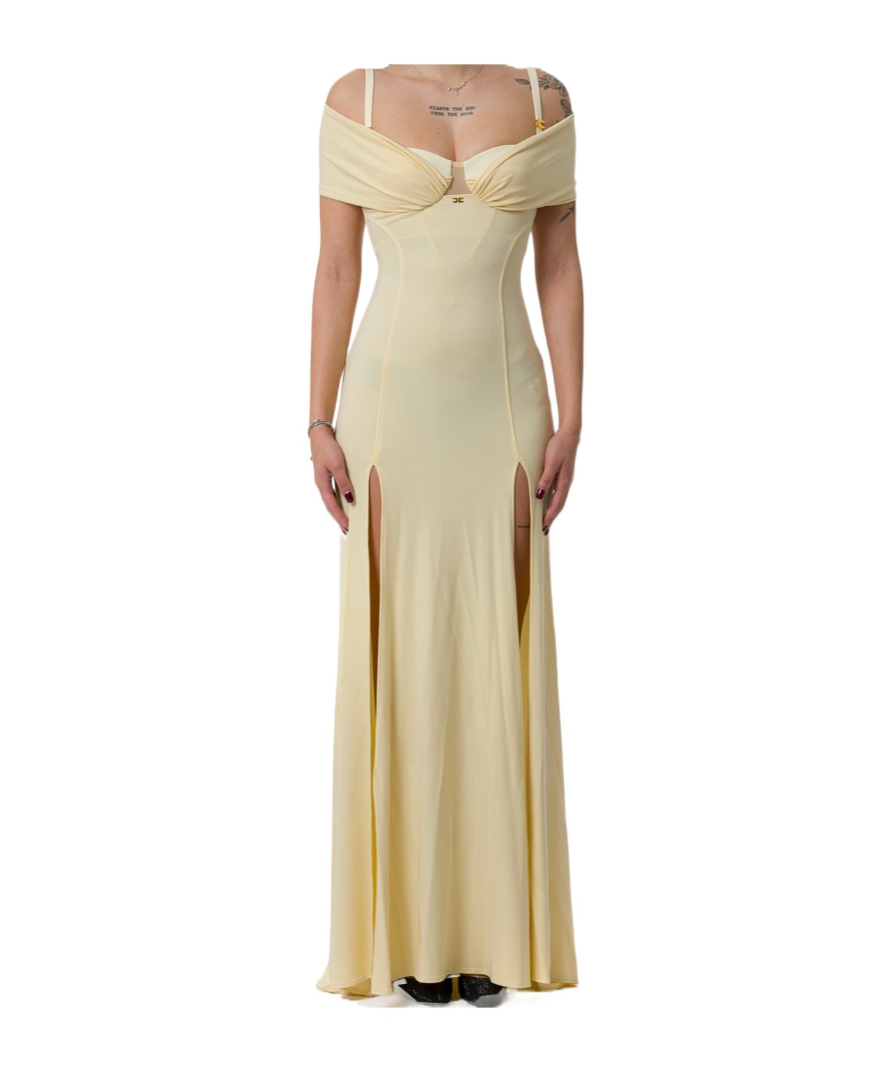 Elisabetta Franchi Corset Red Carpet Crepe Jersey Dress In Nude