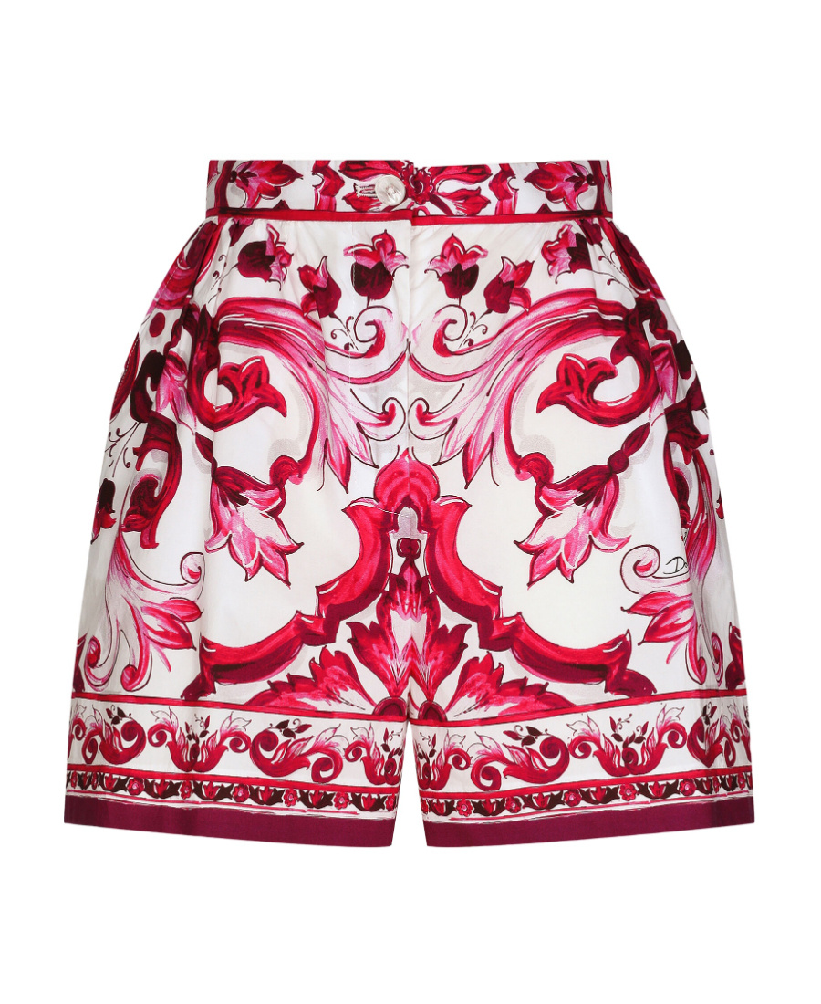 Dolce & Gabbana Carretto Print Cotton Mini Shorts In Red