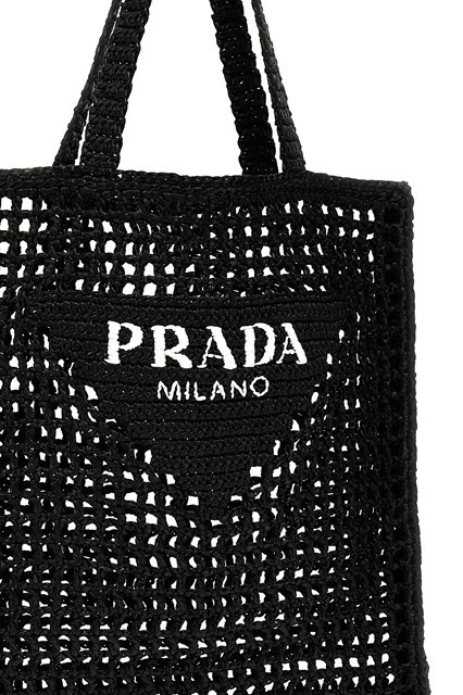Prada Womens Black Logo-embellished Crochet Viscose Tote Bag In Black