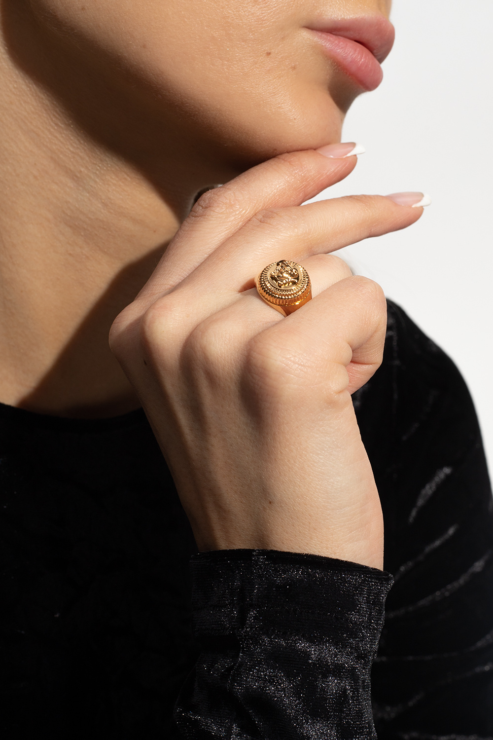 Versace Medusa Head Ring In Yellow