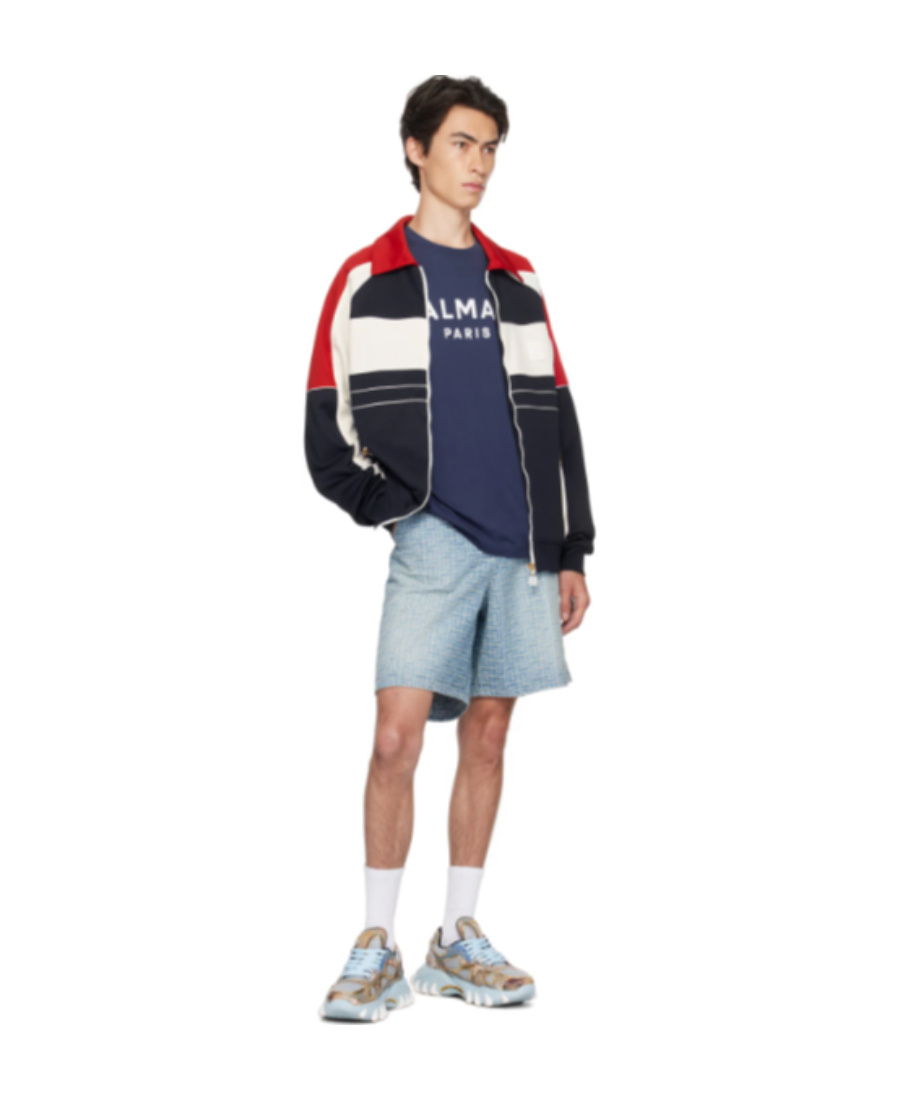 Balmain Spliced Zipper Casual Jacket In Black