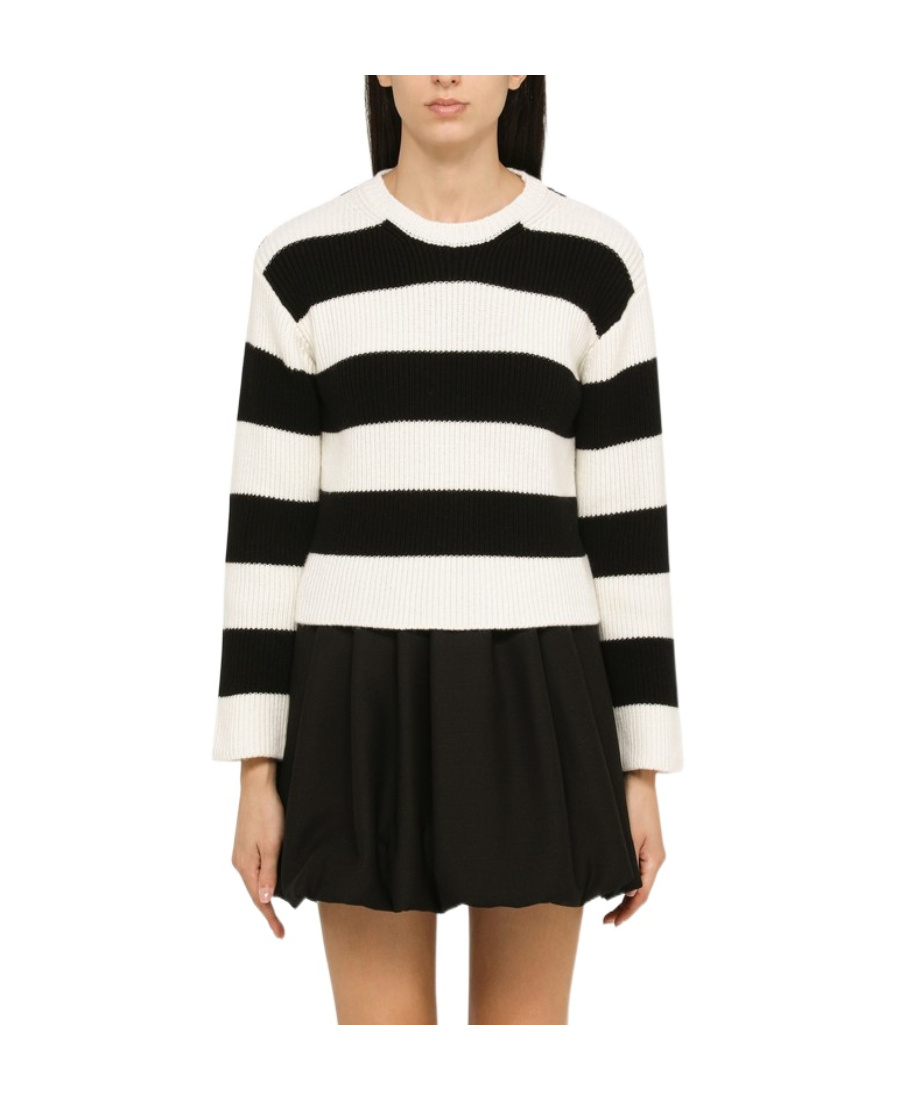 Valentino Striped Virgin Wool Cropped Jumper In Black