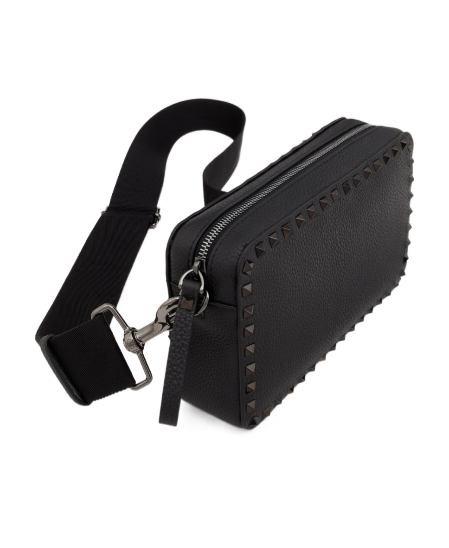 Valentino Garavani Rockstud Grainy Calfskin Crossbody Bag In Black