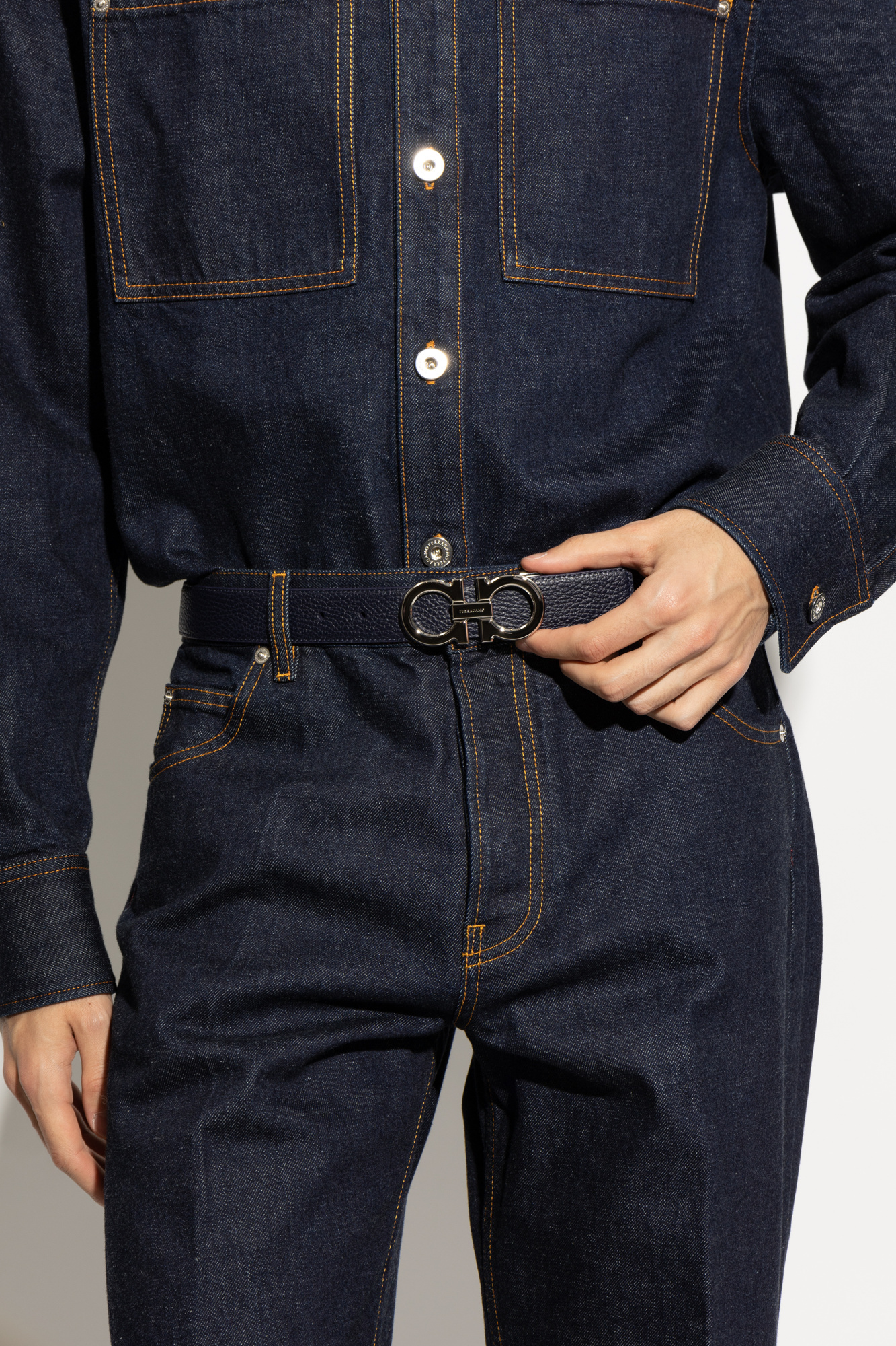 Ferragamo Reversible And Adjustable Gancini Belt In Black