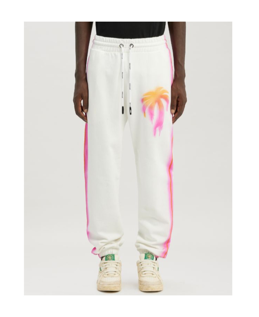 Palm Angels Sprayed Palm Cotton Track Pants In White