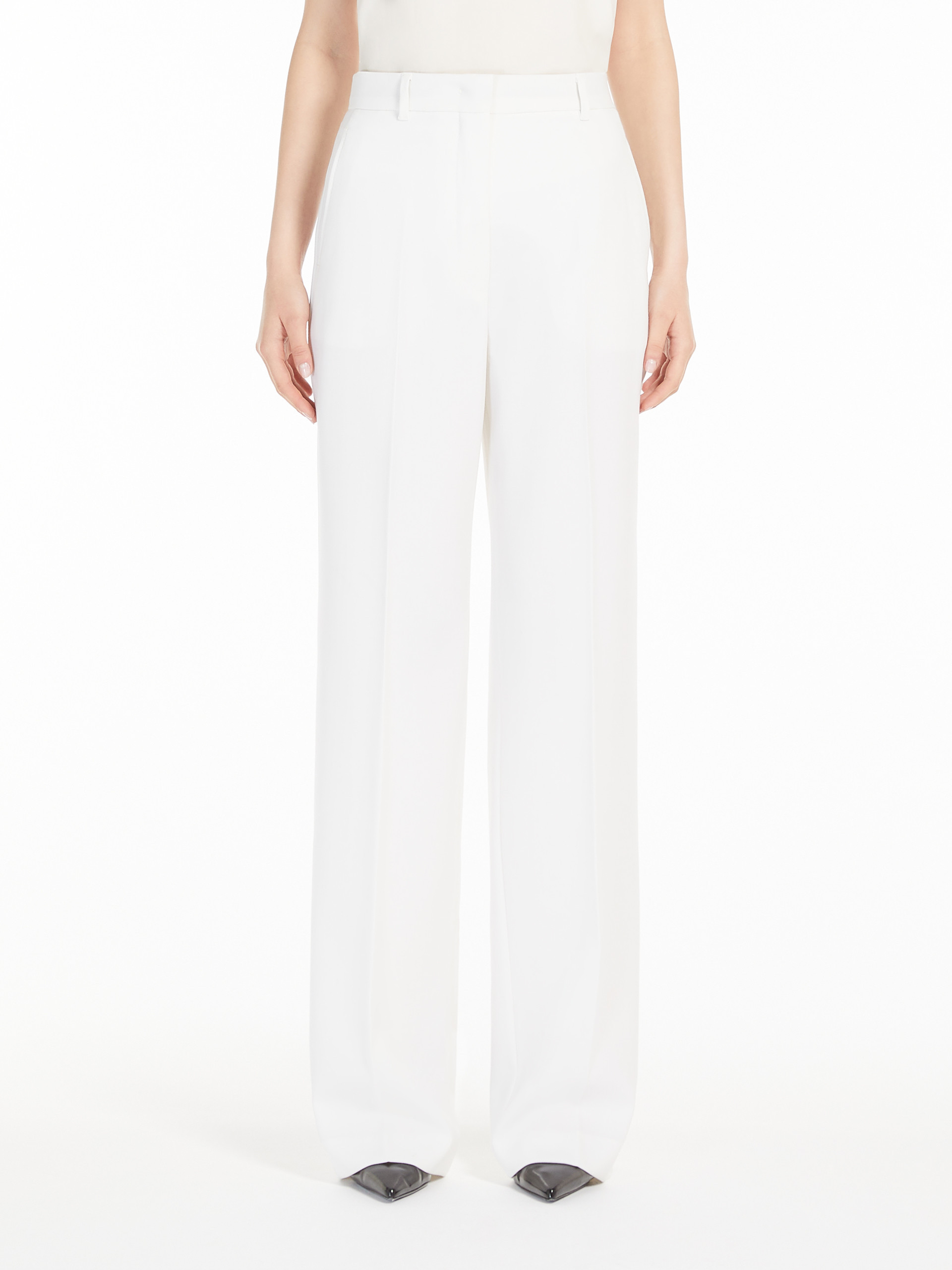 Max Mara Straight Wool Satin Trousers In White