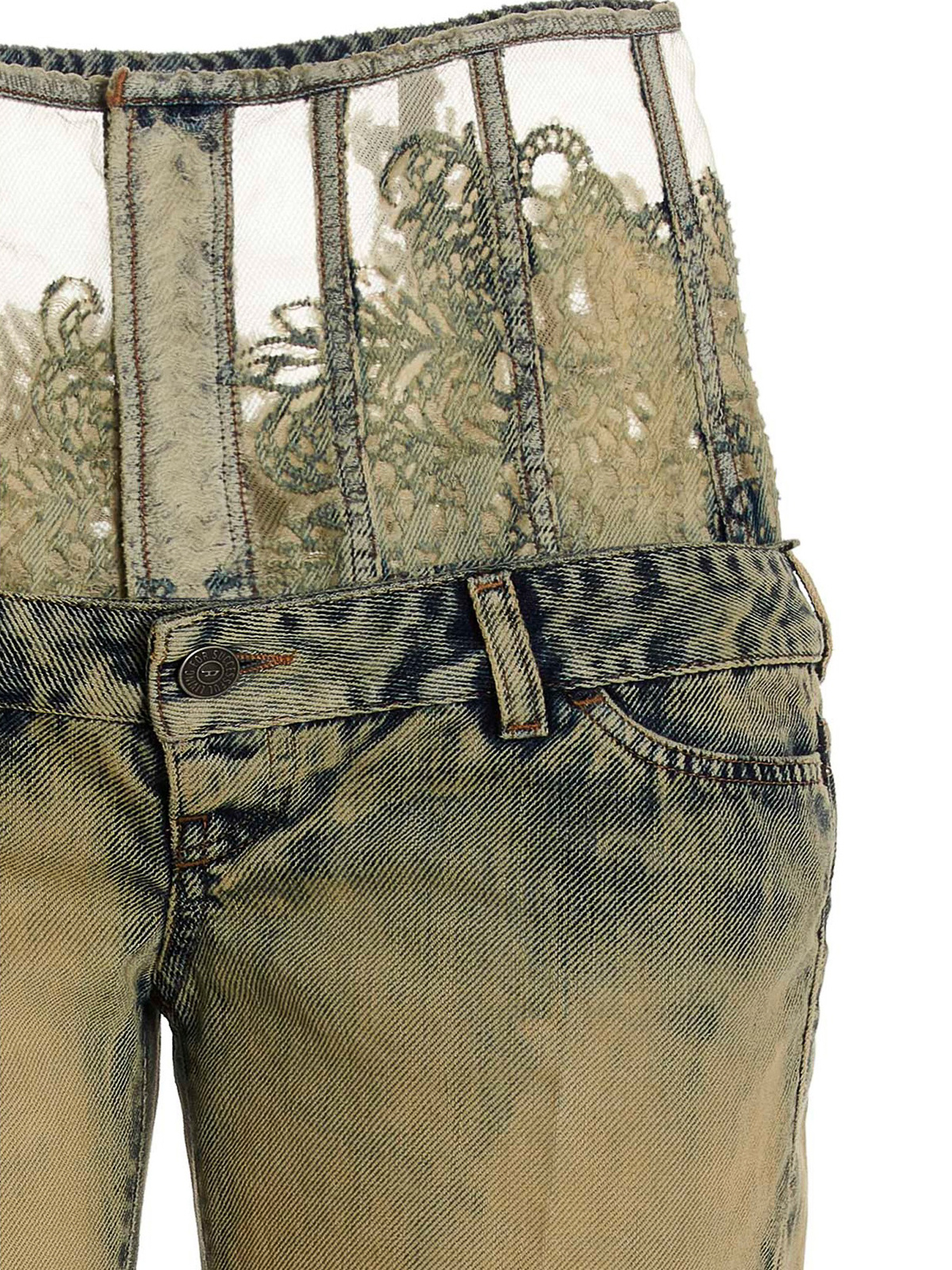 Diesel Lace-high-waist Flared Jeans In Green