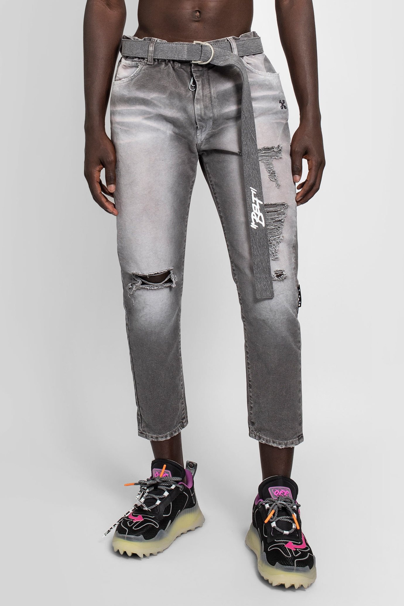 Off-white Straight Jeans With Stone Washing Effect In Gray